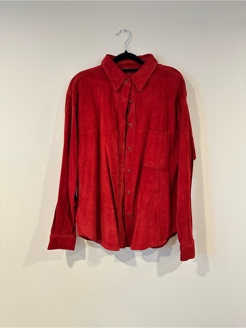 BB Dakota Red Suede-Look Button Down Shirt